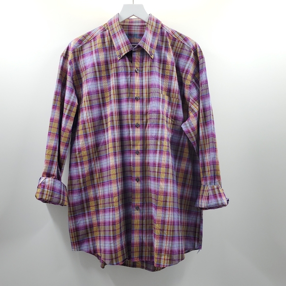 Alan Flusser Other - Alan Flusser Pink Plaid Casual Button Up Golf Top